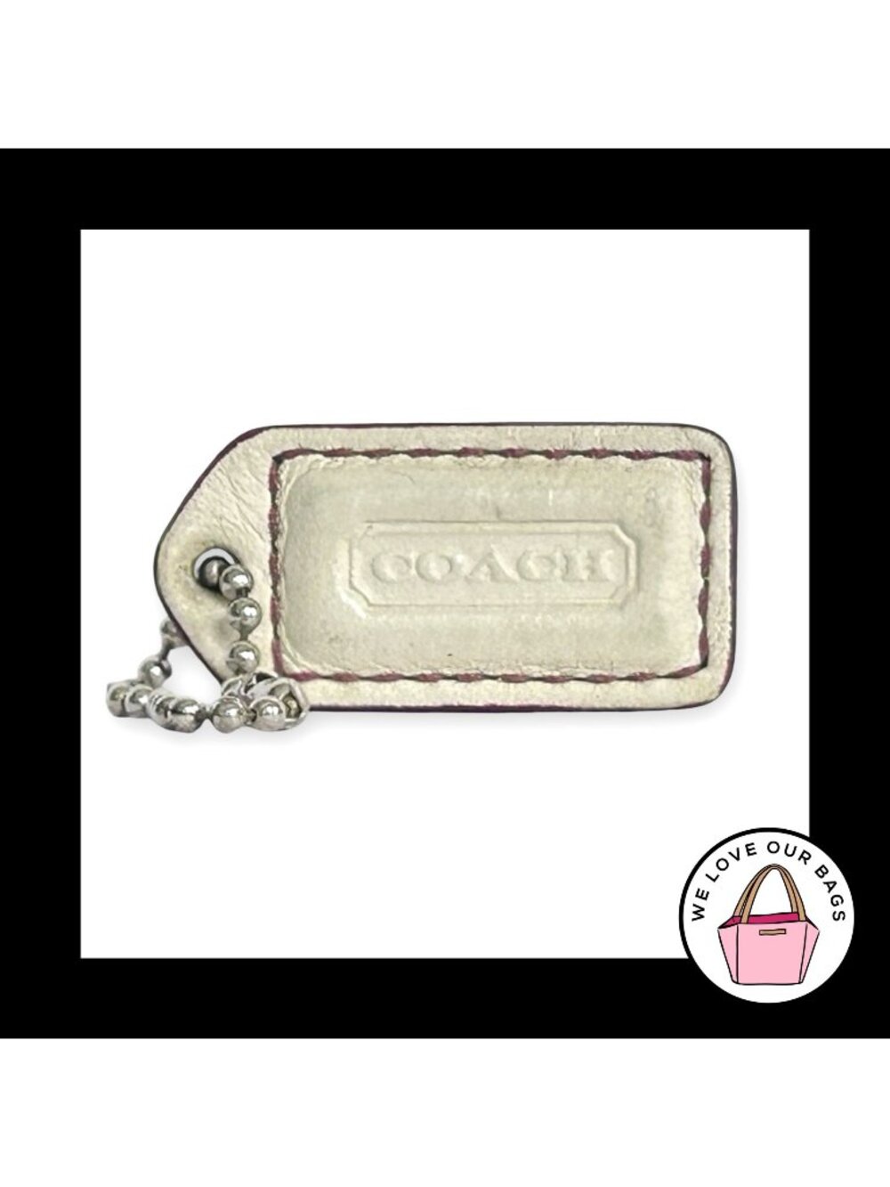 COACH Y2K VINTAGE Hang Tag 1.5" Off White Leather Bag Charm Keychain Fob Small